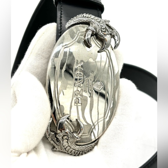 Prada Vintage Claw Buckle Black Leather Belt - Picture 3 of 12